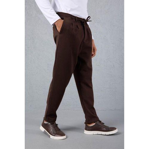 Milos Relax Fit Örme Kaşe Kumaş Fermuarlı Beli Lastikli Jogger Erkek Pantolon - Kahve