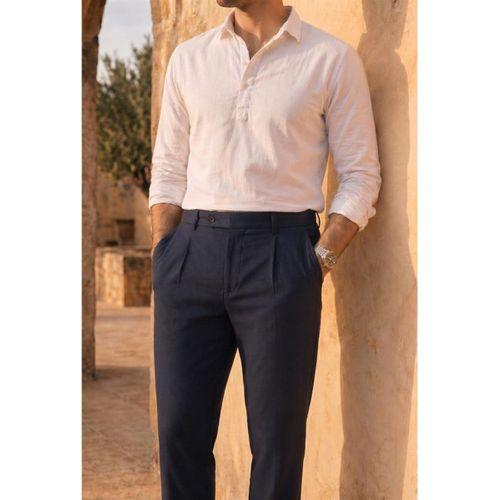 Forner Regular Fit Beli Lastikli Kemer Detaylı Erkek Kumaş Pantolon - Lacivert