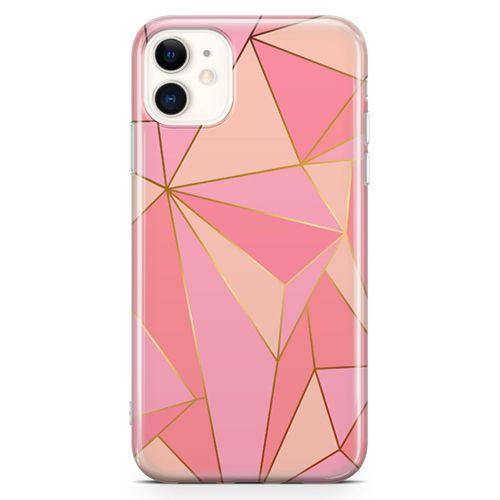 Apple iPhone 11 Kılıf Elmas Pembe Arka Kapak Koruma Desenli Full Koruyucu