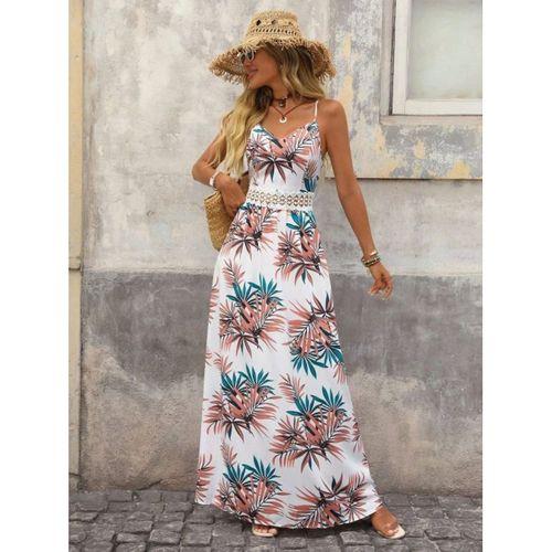 Kadın Ip Askılı V Yakalı Beli Dantelli Uzun Süprem Elbise