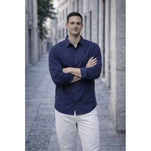 Faulkner Modal Kumaş Yakalı Uzun Kollu Yazlık Erkek Gömlek - Lacivert