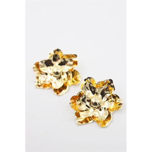 Metal Çiçek Küpe - Altın