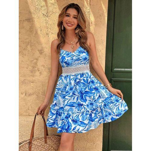 Kadın Ip Askılı V Yakalı Kısa Desenli Süprem Elbise