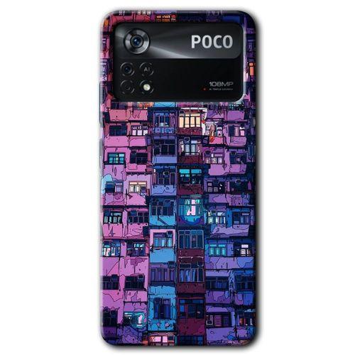 Poco x4 Pro Kılıf HD Desen Baskılı Arka Kapak + Temperli Cam - Şehir Görünümü