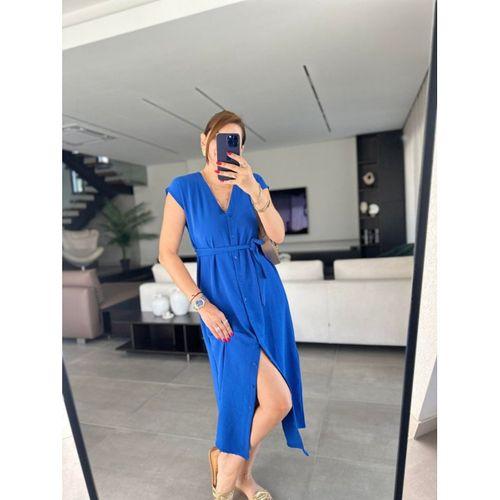 Kadınn V Yaka Düğme Detay Kuşak Dahil Elbise