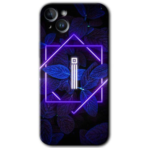 Potkal Hediye Fabrikası iPhone 14 HD Baskılı Kılıf + 9D Tam Ekran Koruyucu - Dark Neon Yaprak İ Harfi