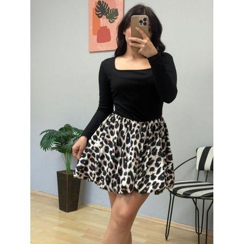 Kadın Uzun Kollu Kare Yaka Mini Balon Modal Elbise