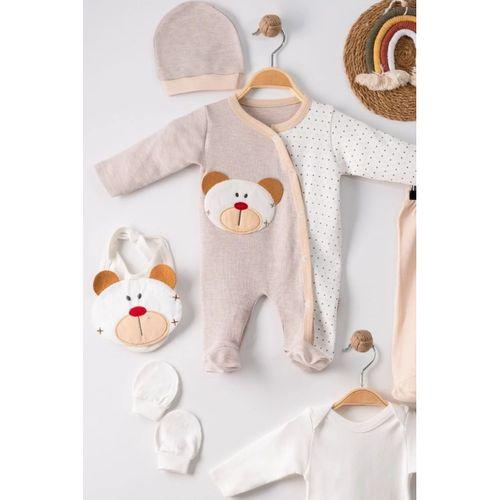 Ayıcık Nakışlı Tulumlu % 100 Pamuk Erkek Bebek 5'li Set