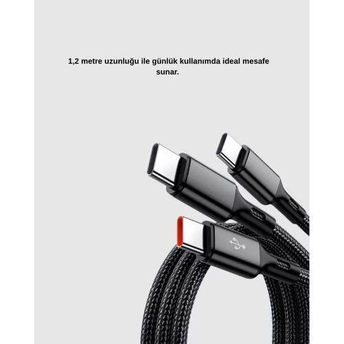 3 Başlıklı Hızlı Şarj Kablosu Metal Alaşımlı Dayanıklı Ve Akıllı Çipli