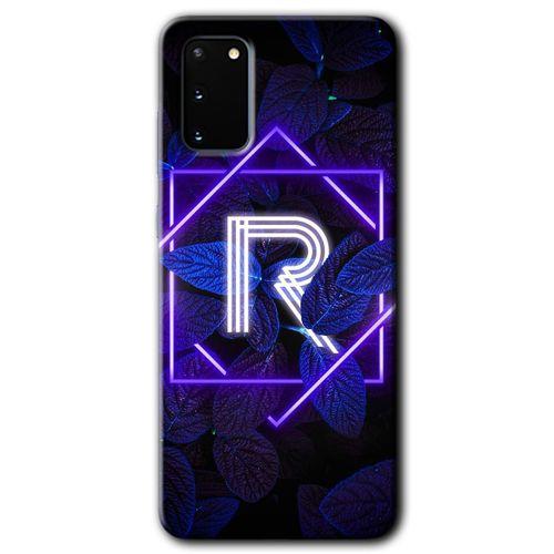 MRCİLETİSİM MRCİLETİSİM Samsung Galaxy S20 Kılıf HD Desen Baskılı Arka Kapak + Temperli Cam - Dark Neon Yaprak R Harfi