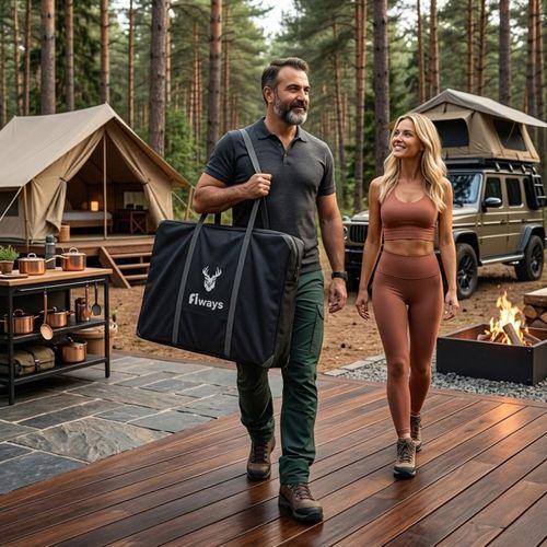 FiWays AXIS™ V2 XL Haki Metal Büyük Kamp Masası, 1mm Çelik Gövde, Katlanır Çantalı Outdoor Sehpa