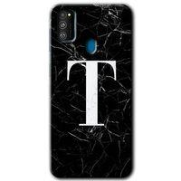 Potkal Hediye Fabrikası Samsung Galaxy M30s Kılıf HD Desen Baskılı Arka Kapak - Siyah Mermer Desenli T Harfi