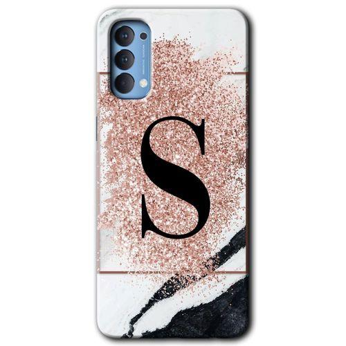 Oppo Reno 4 Kılıf Baskılı Kapak - Pembe Mermer Desenli S Harfi + 5D Tam Kaplayan Cam