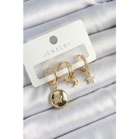 Pirinç Zirkon Taşlı Yıldız Ve Ay Model Gold Renk 3'lü Çift Kadın Küpe Set