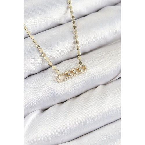 Pirinç Zirkon Taşlı Messika Model Ezme Zincir Gold Renk Kadın Kolye