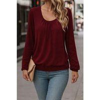 Kadın Uzun Kollu Yuvarlak Yakalı Viskon Bluz