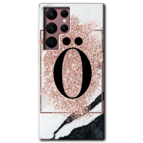 Galaxy S22 Ultra Kılıf HD Desen Baskılı Arka Kapak - Pembe Mermer Desenli Ö Harfi + Kırılmaz Cam