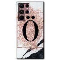 Galaxy S22 Ultra Kılıf HD Desen Baskılı Arka Kapak - Pembe Mermer Desenli Ö Harfi + Kırılmaz Cam