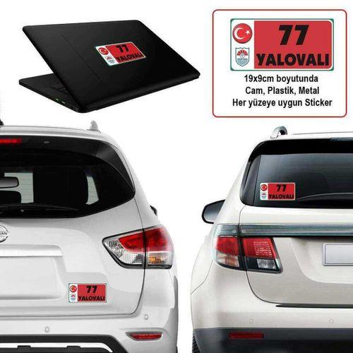 77 Yalova - Memleket Sticker - Şehir - Arma, Cam, Laptop Etiket 19x9cm Araç Aksesuar -oto Sticker