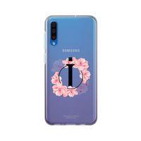 Samsung A30s Pembe Çiçek Desen İ Harfli Şeffaf Kılıf