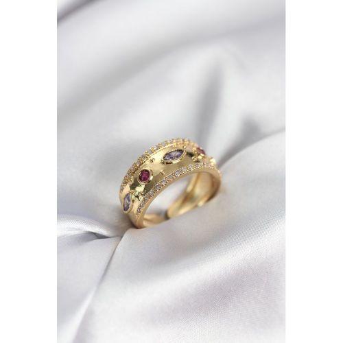 Gold Renk Zirkon Taşlı Vintage Kadın Yüzük
