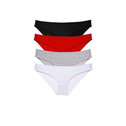 4 Adet Süper Eko Set Likralı Kadın Slip Külot Siyah Kırmızı Gri Beyaz