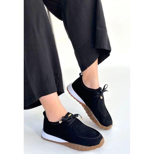 Sier Siyah Süet Bağcıklı Spor Ayakkabı