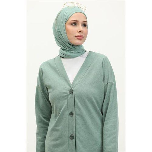 Düğmeli V Yakalı Sade Basic Eşofman Spor İkili Takım - 03051.100 - Çağla Yeşili