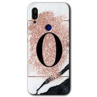 Redmi Note 7 Kılıf HD Desen Baskılı Arka Kapak - Pembe Mermer Desenli O Harfi