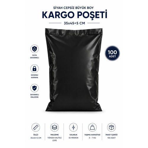 Siyah Cepsiz Büyük Boy Kargo Poşeti 35x45+5 Cm 100 Adet