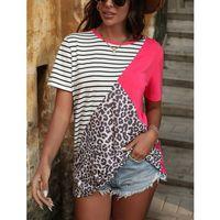 Kadın Süprem Kumaş Leopar Desenli Ve Cizgili Oversize Bluz