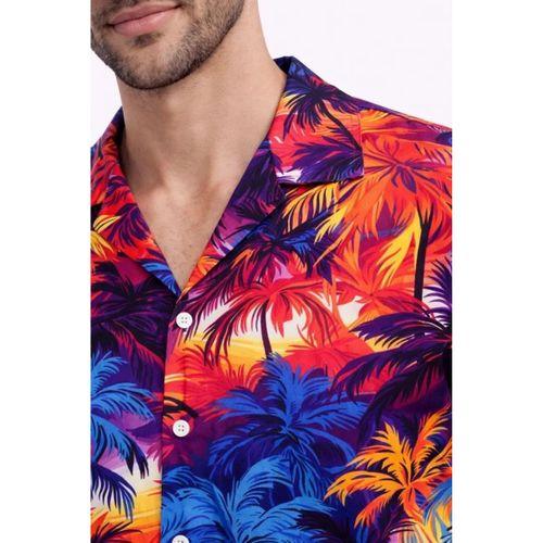 Erkek Tropikal Desenli Kısa Kol Gömlek Rahat Kalıp Yazlık Hawaii Tarz - Desenli