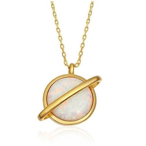 Gümüş Gold Opal Taşlı Gezegen Bayan Kolye