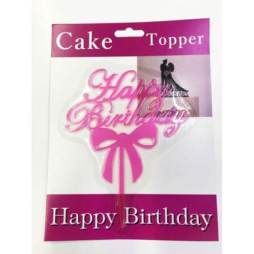 Happy Birthday Yazılı Fiyonklu Pasta Kek Çubuğu Pembe Renk Fiyatı